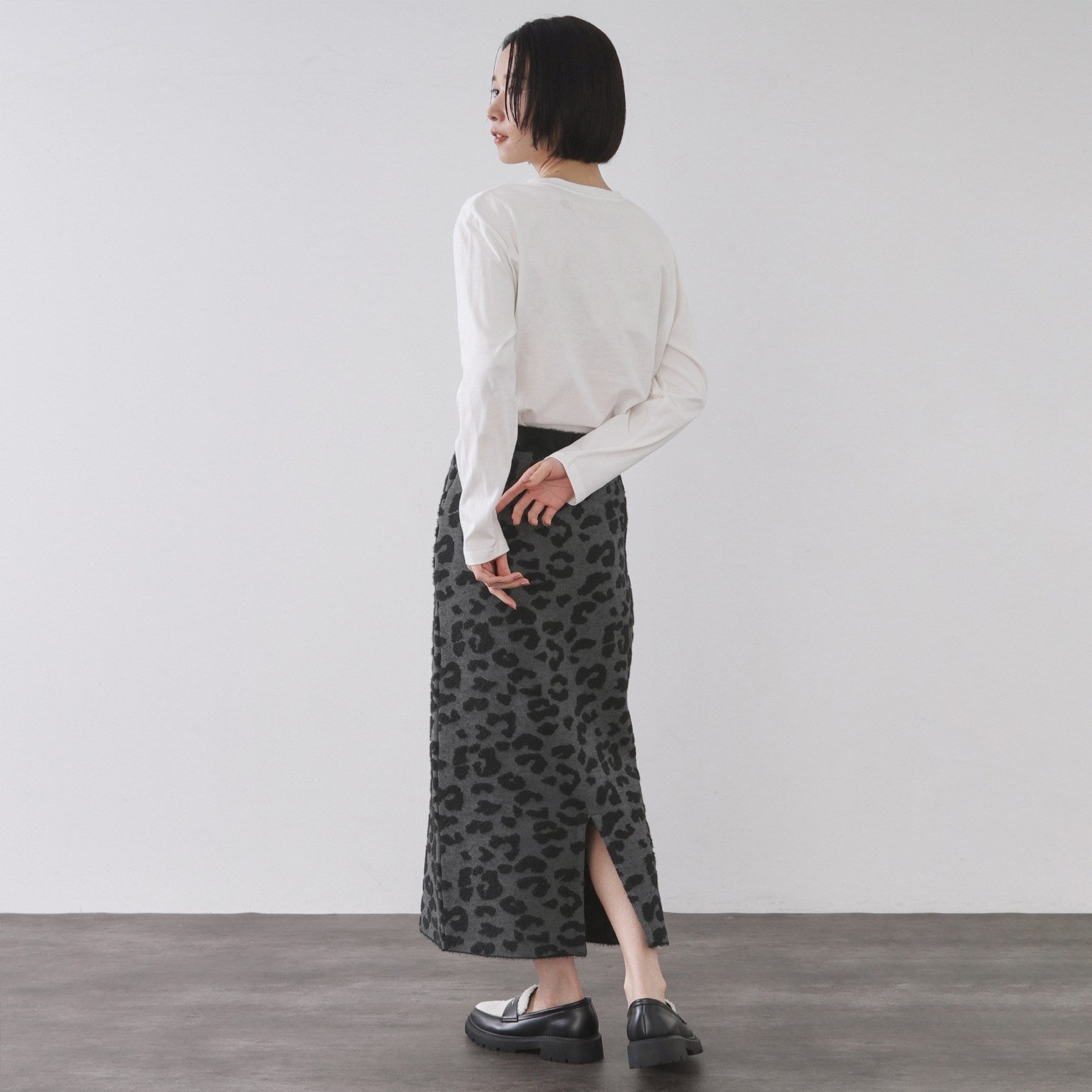 オペーク ドット クリップ OPAQUE.CLIP レオパードジャカードニットスカート【洗濯機洗い可】 (ブラウン(143)) ブラウン(143)