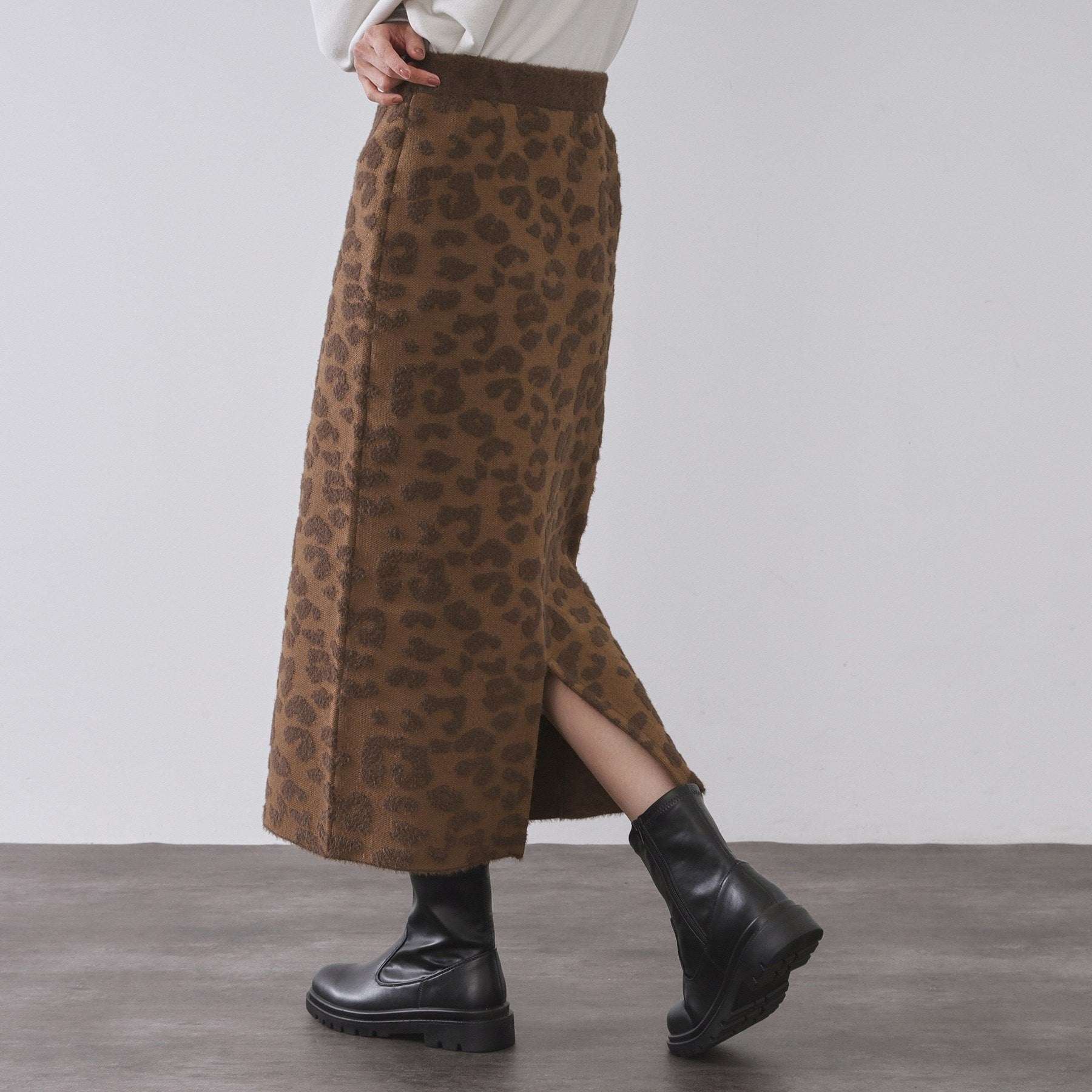 オペーク ドット クリップ OPAQUE.CLIP レオパードジャカードニットスカート【洗濯機洗い可】 (ブラウン(143)) ブラウン(143)