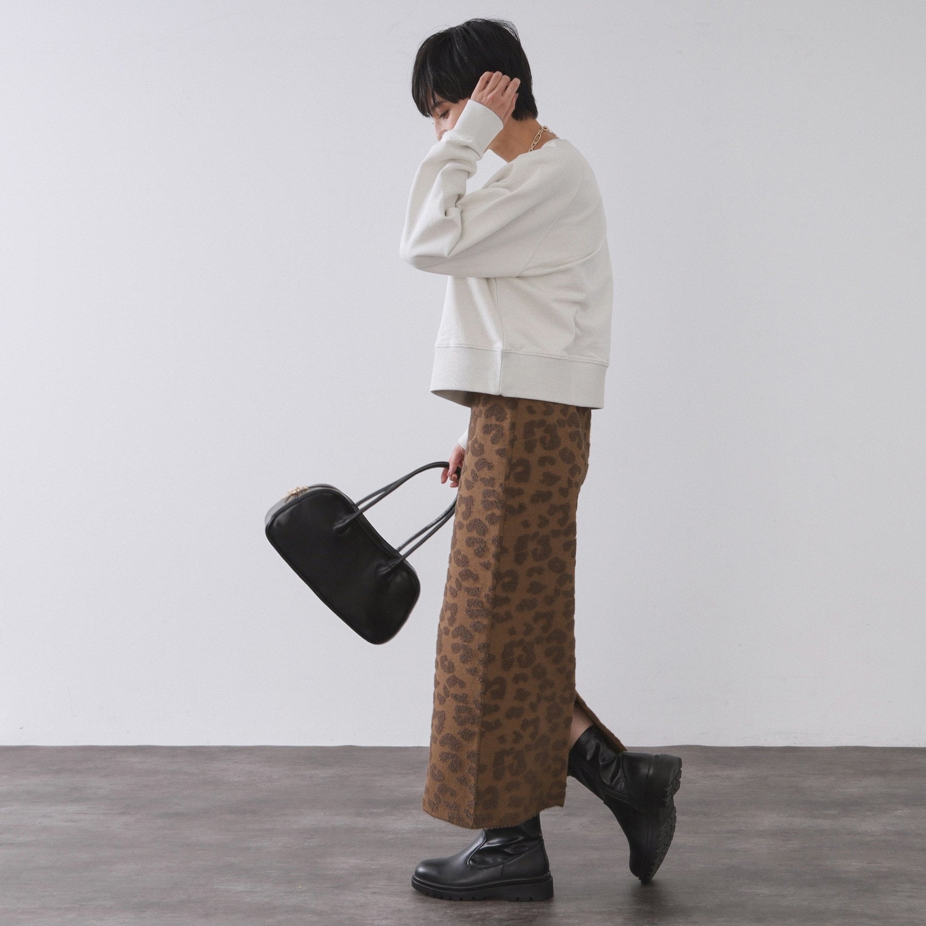 オペーク ドット クリップ OPAQUE.CLIP レオパードジャカードニットスカート【洗濯機洗い可】 (ブラウン(143)) ブラウン(143)