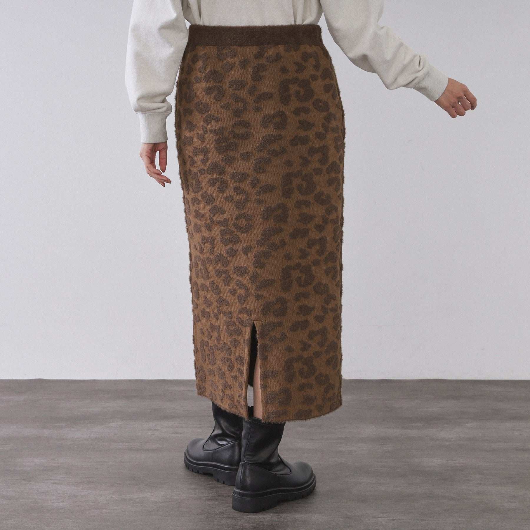 オペーク ドット クリップ OPAQUE.CLIP レオパードジャカードニットスカート【洗濯機洗い可】 (ブラウン(143)) ブラウン(143)