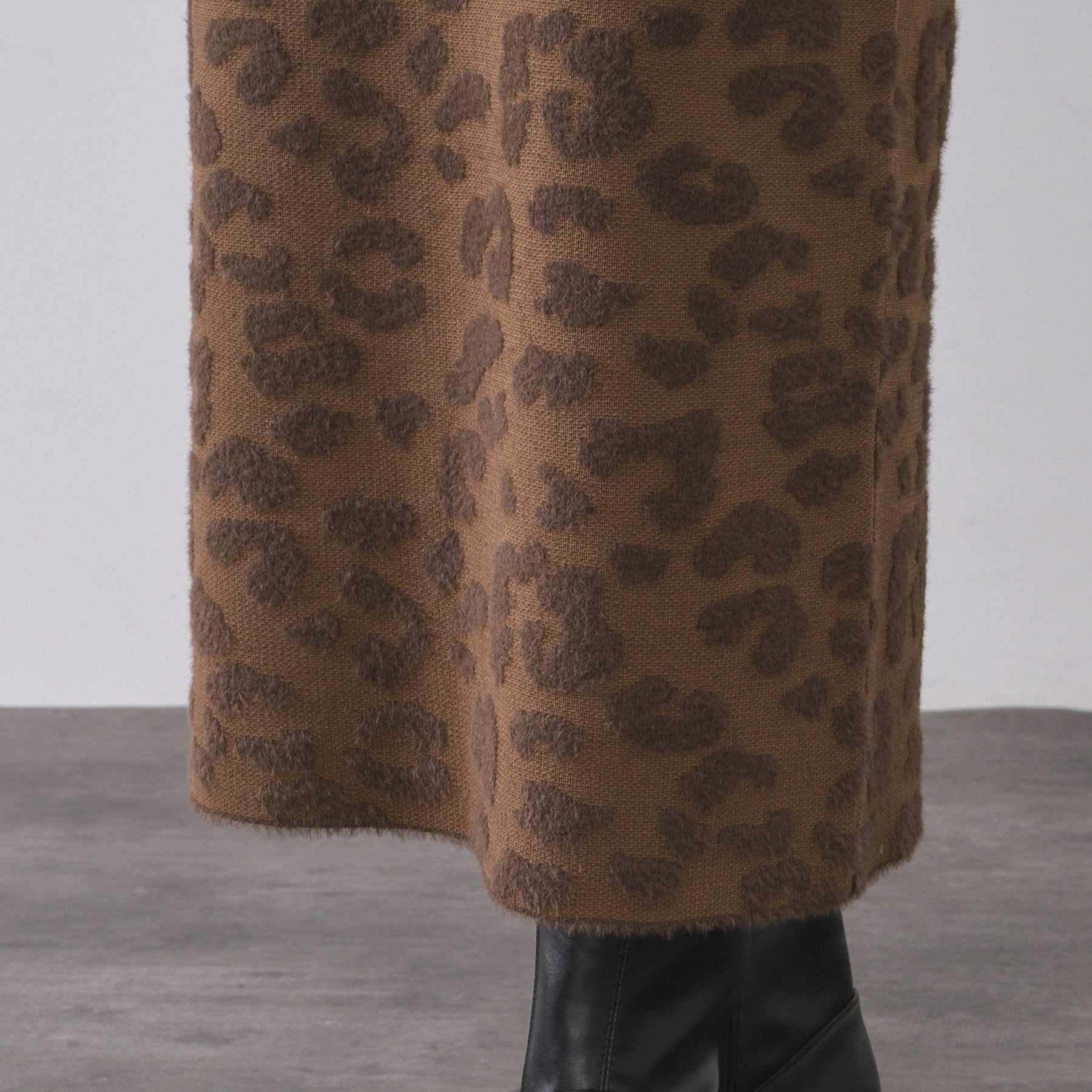 オペーク ドット クリップ OPAQUE.CLIP レオパードジャカードニットスカート【洗濯機洗い可】 (ブラウン(143)) ブラウン(143)