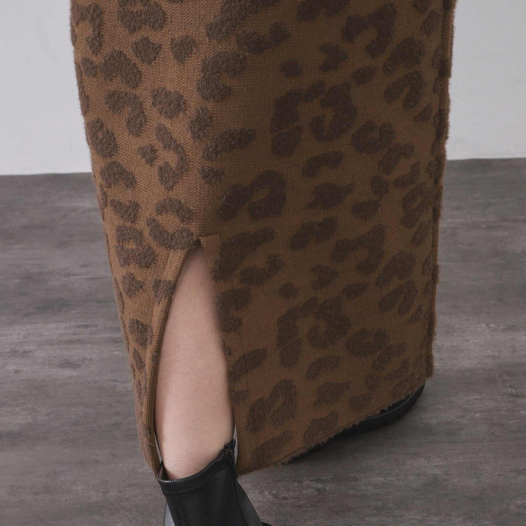 オペーク ドット クリップ OPAQUE.CLIP レオパードジャカードニットスカート【洗濯機洗い可】 (ブラウン(143)) ブラウン(143)