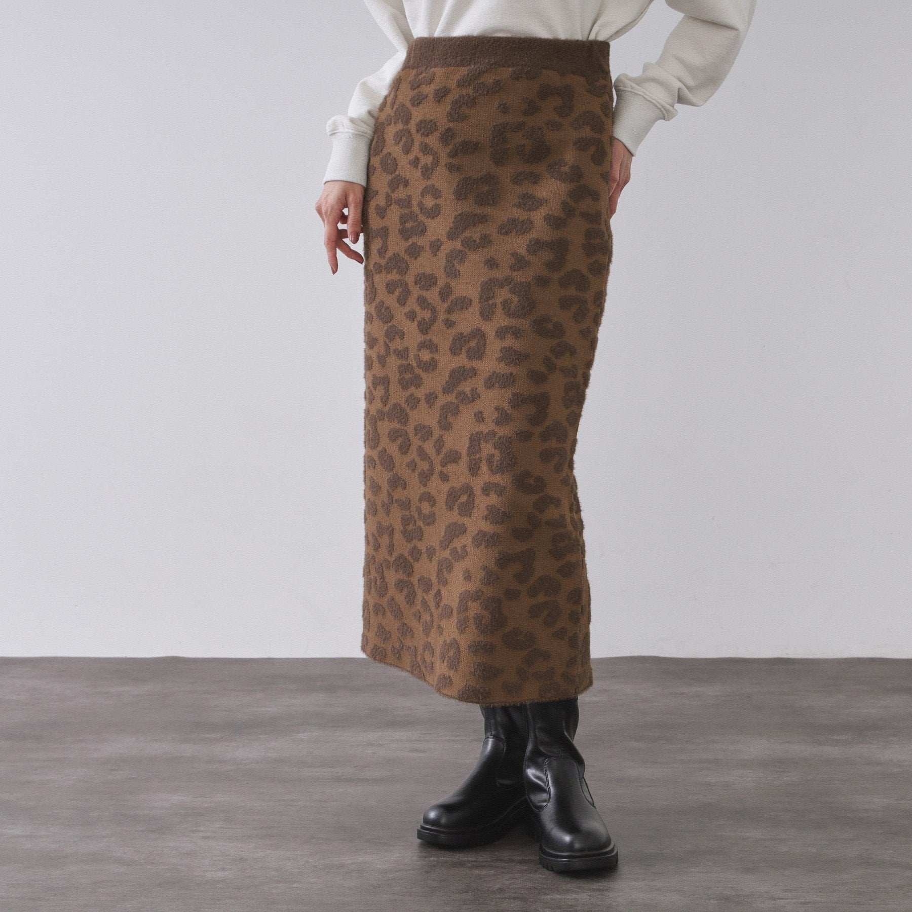 オペーク ドット クリップ OPAQUE.CLIP レオパードジャカードニットスカート【洗濯機洗い可】 (ブラウン(143)) ブラウン(143)