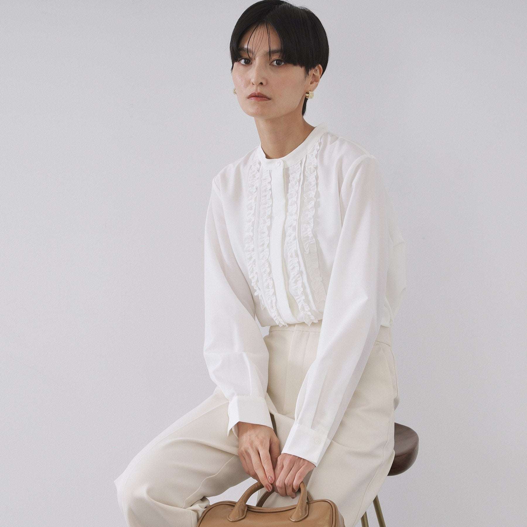 オペーク ドット クリップ OPAQUE.CLIP フロントフリルブラウス【洗濯機洗い可】 (ホワイト(001)) ホワイト(001)