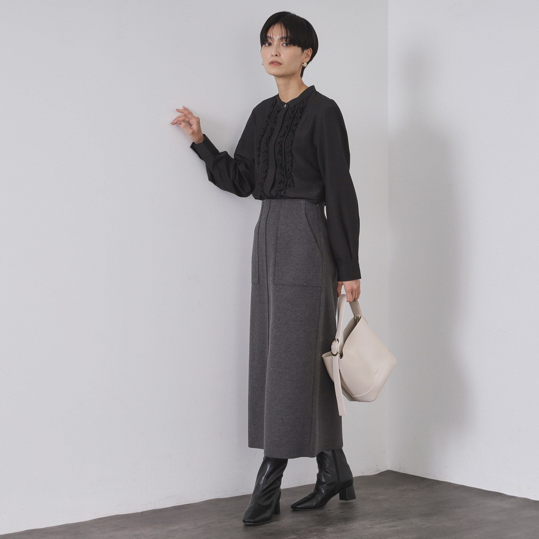 オペーク ドット クリップ OPAQUE.CLIP フロントフリルブラウス【洗濯機洗い可】 (ホワイト(001)) ホワイト(001)