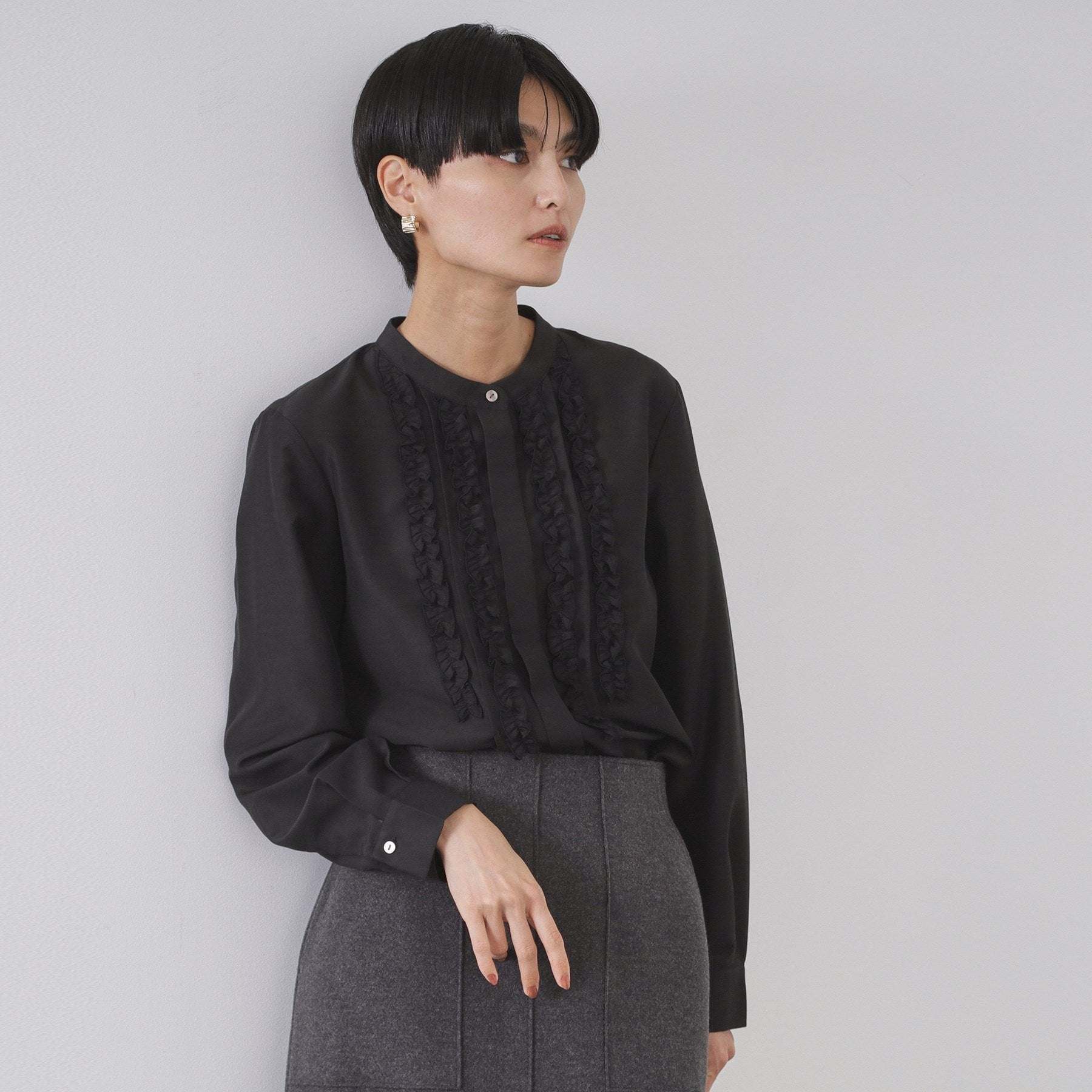 オペーク ドット クリップ OPAQUE.CLIP フロントフリルブラウス【洗濯機洗い可】 (ブラック(019)) ブラック(019)