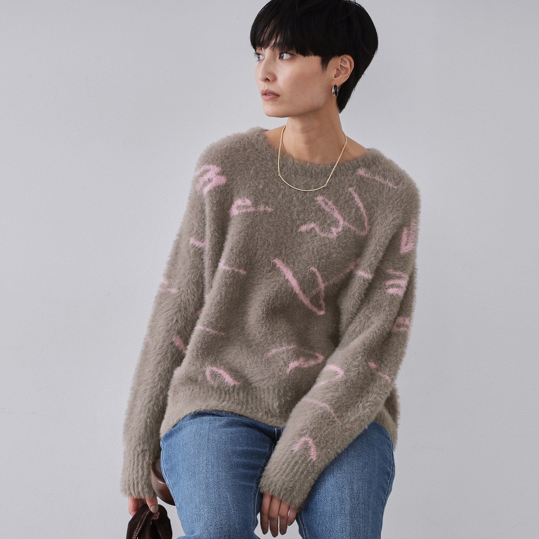 オペーク ドット クリップ OPAQUE.CLIP アート柄シャギーニット【洗濯機洗い可】 (グレー(112)) グレー(112)