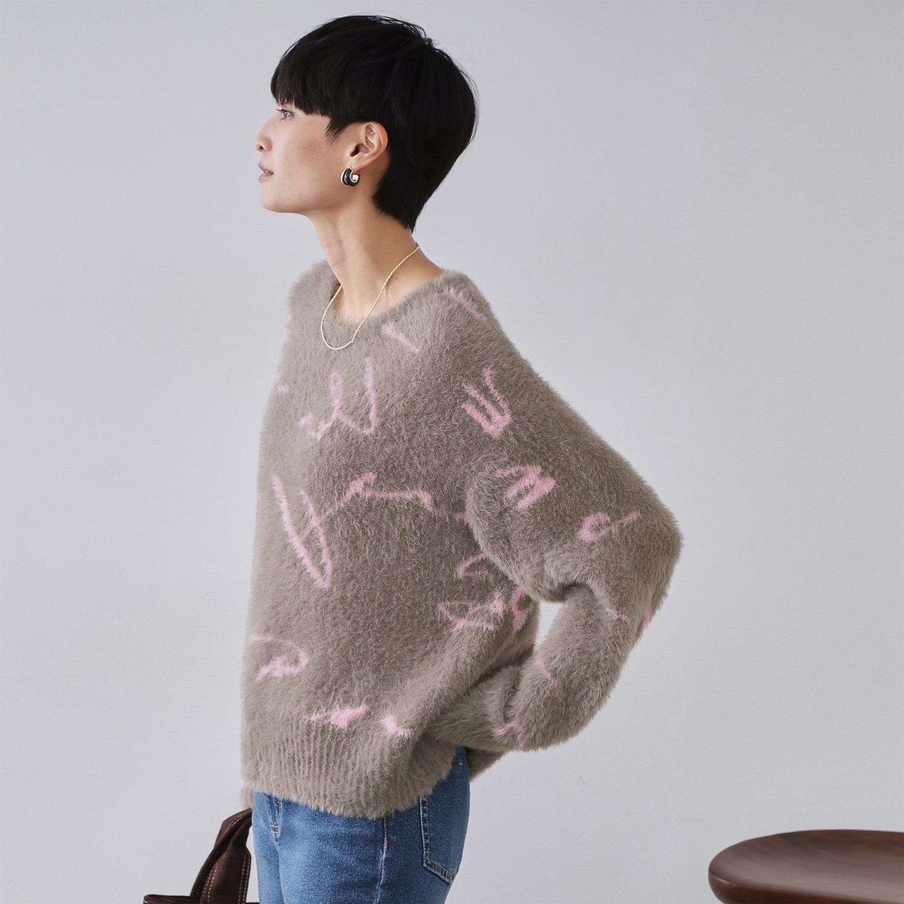 オペーク ドット クリップ OPAQUE.CLIP アート柄シャギーニット【洗濯機洗い可】 (グレー(112)) グレー(112)