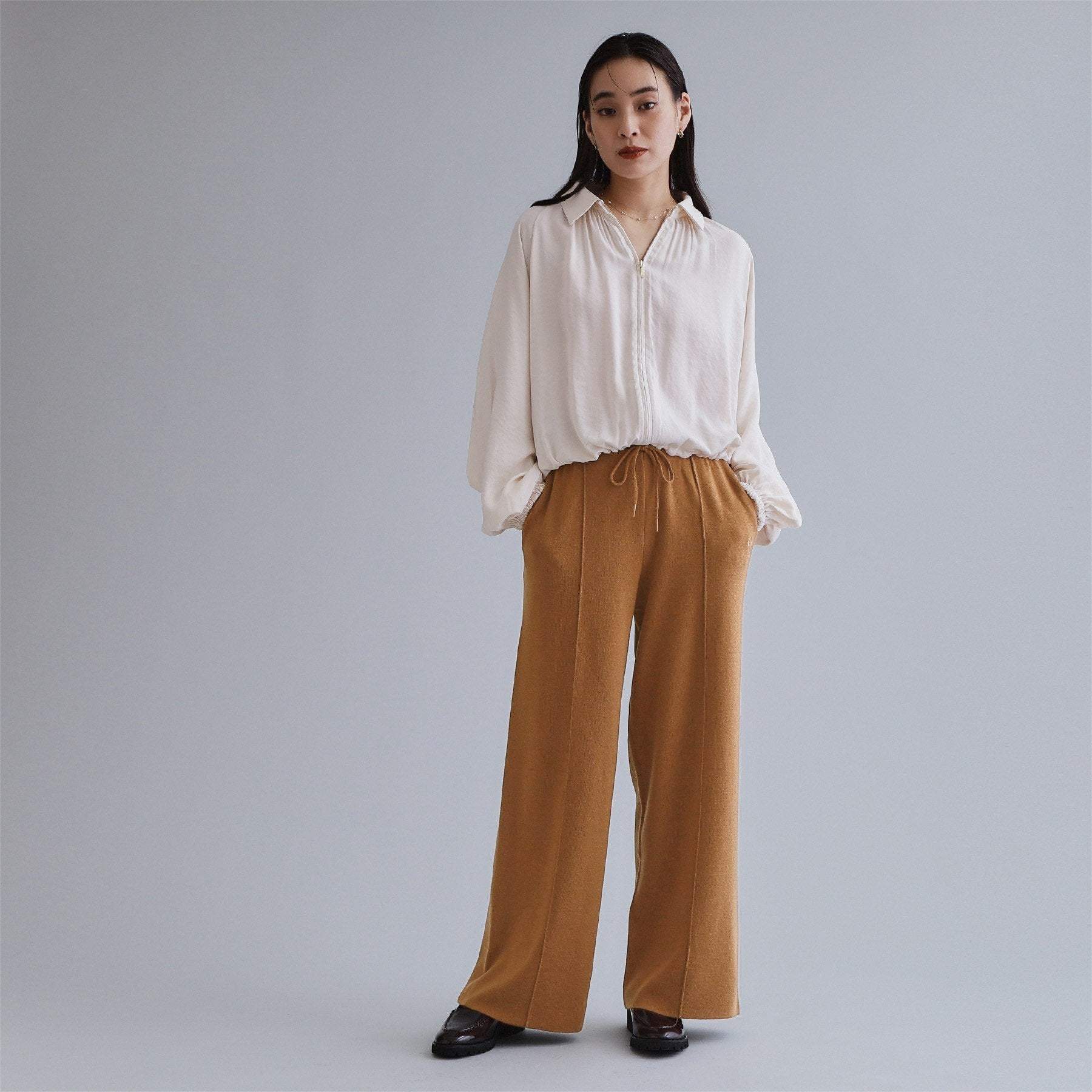 オペーク ドット クリップ OPAQUE.CLIP 【es】ニットワイドパンツ【洗濯機洗い可】 (キャメルブラウン(041)) キャメルブラウン(041)