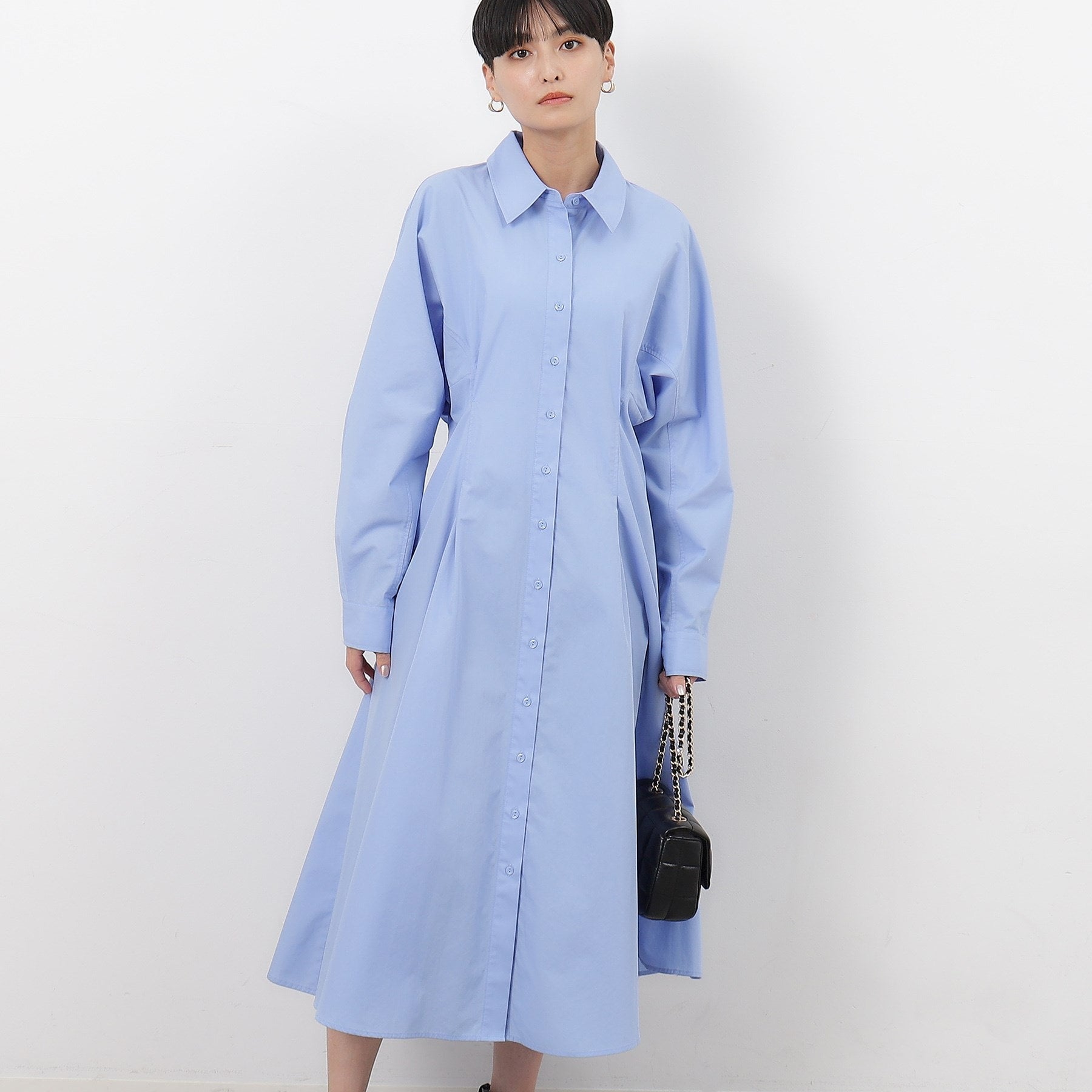 オペーク ドット クリップ OPAQUE.CLIP フィット&フレアドルマンスリーブシャツワンピース【洗濯機洗い可】