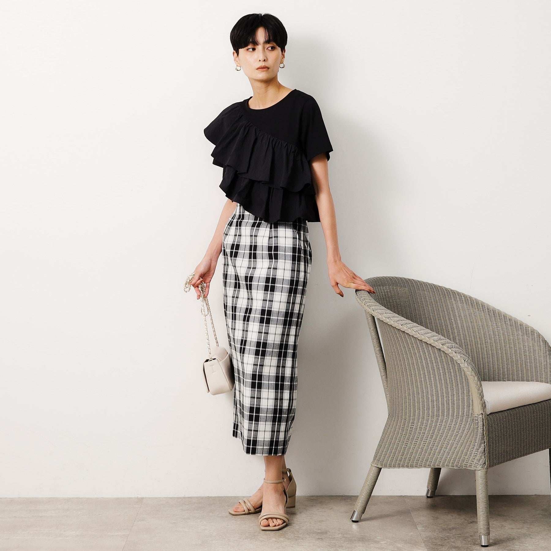 オペーク ドット クリップ OPAQUE.CLIP マドラスチェックタイトスカート【洗濯機洗い可】