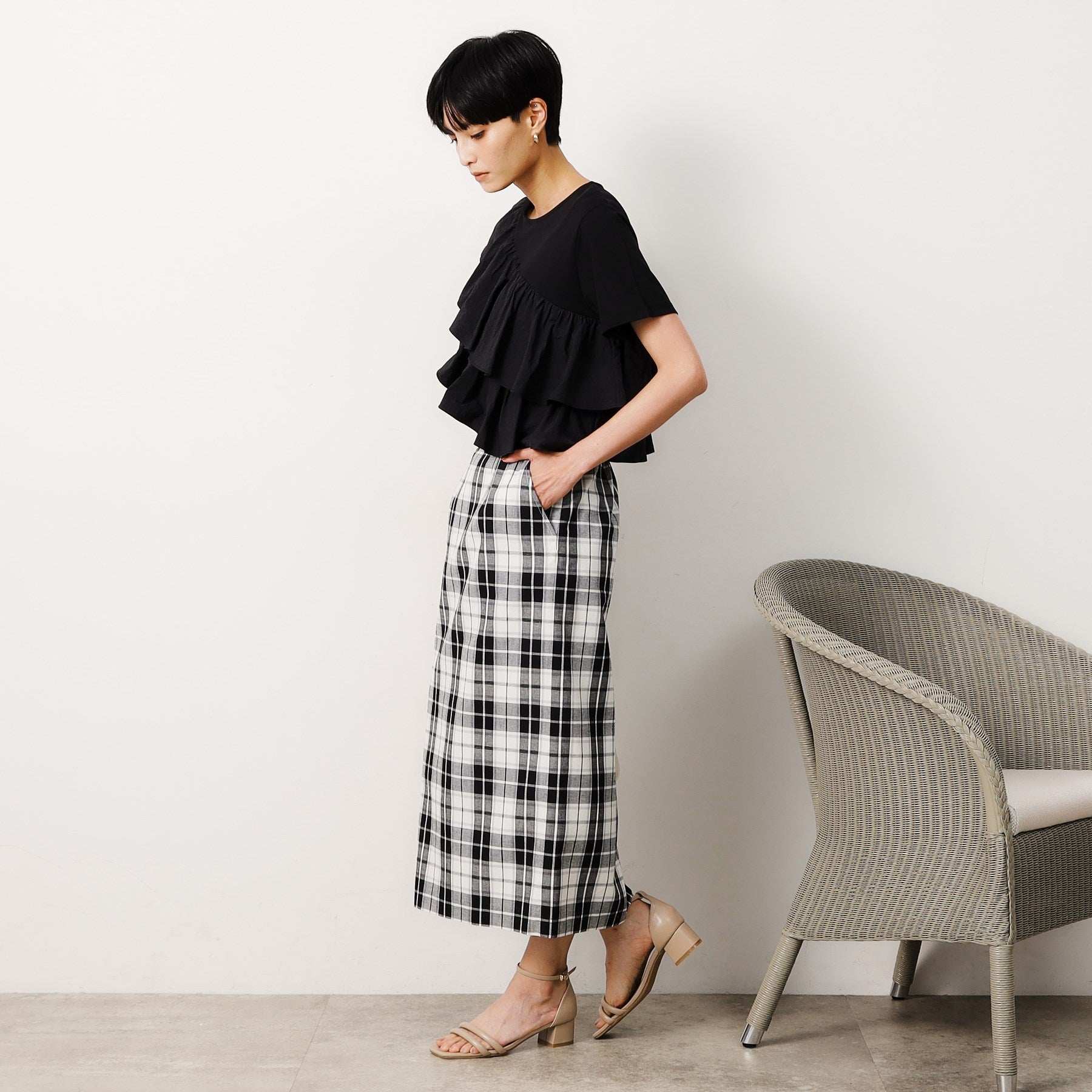 オペーク ドット クリップ OPAQUE.CLIP マドラスチェックタイトスカート【洗濯機洗い可】