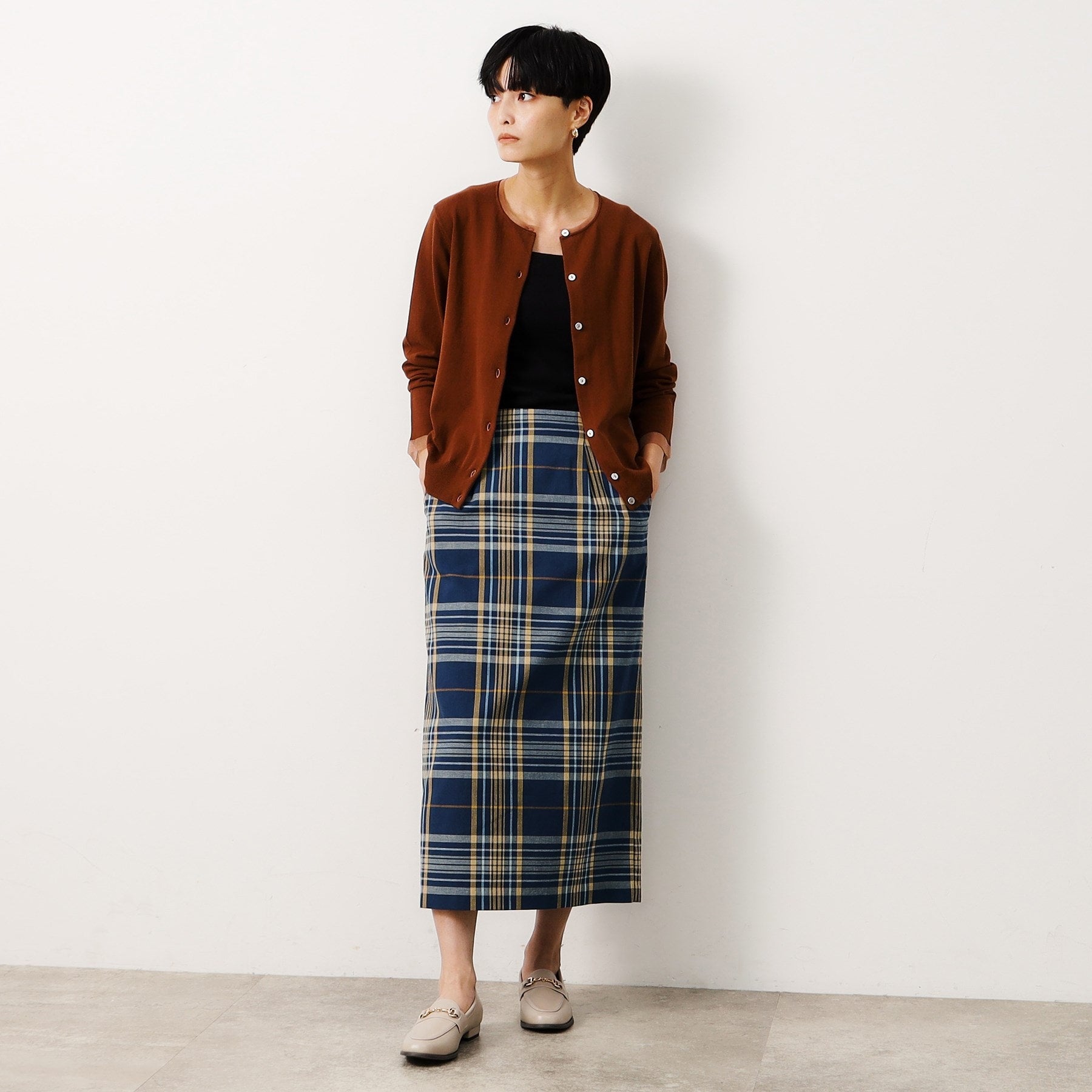 オペーク ドット クリップ OPAQUE.CLIP マドラスチェックタイトスカート【洗濯機洗い可】