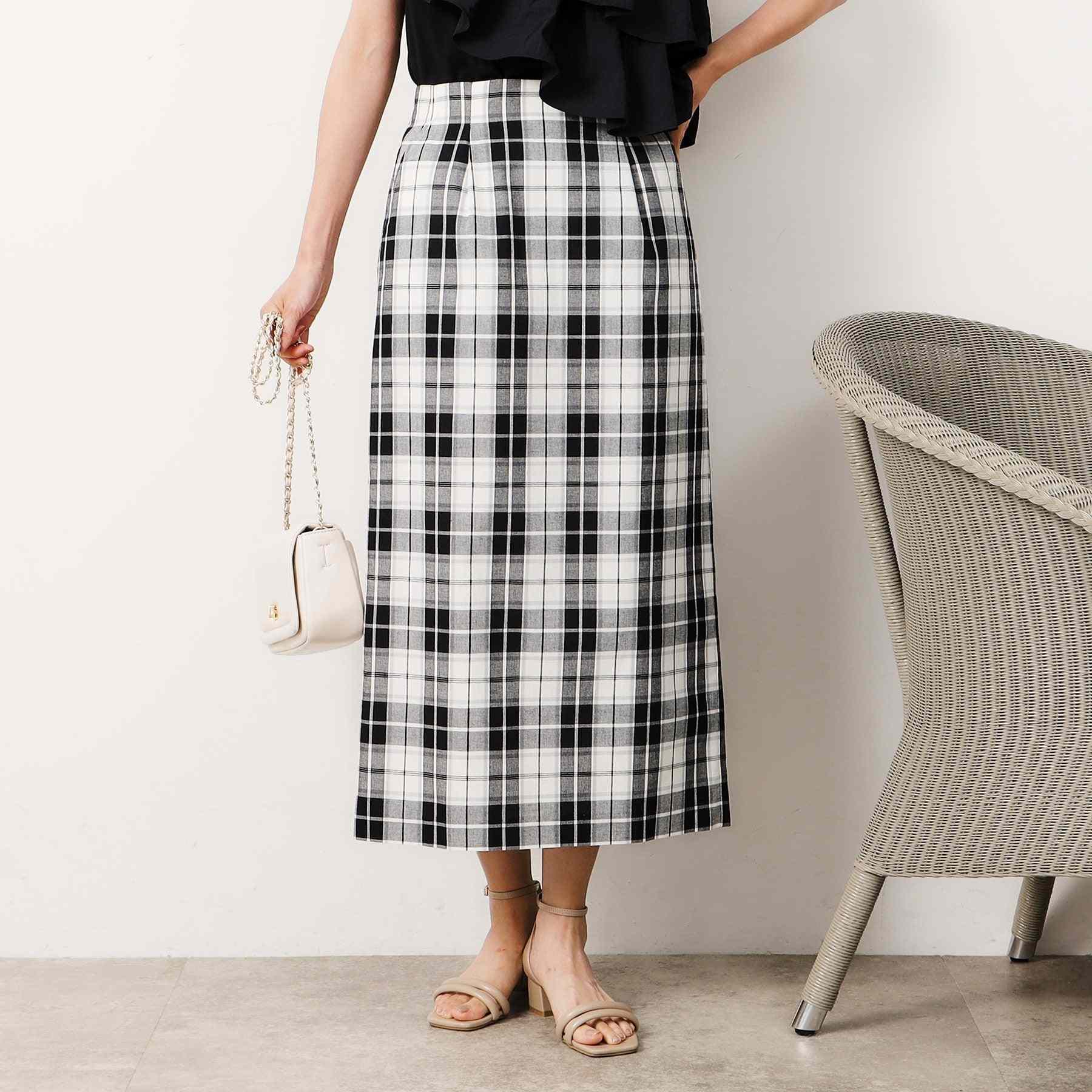 オペーク ドット クリップ OPAQUE.CLIP マドラスチェックタイトスカート【洗濯機洗い可】