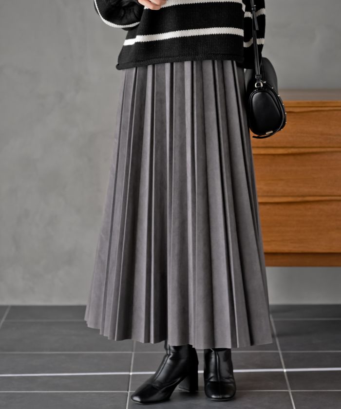 アールピーエス rps ランダムプリーツスウェードスカート (チャコールグレー) チャコールグレー