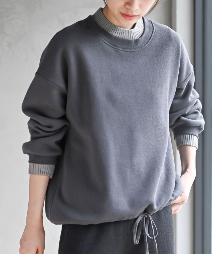 アールピーエス rps 裏起毛リブ使いドロストプルオーバー,チャコールグレー