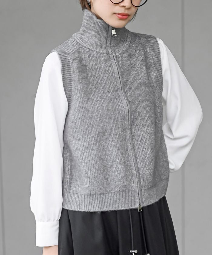 アールピーエス rps ハイネックZIPニットベスト (杢グレー) 杢グレー