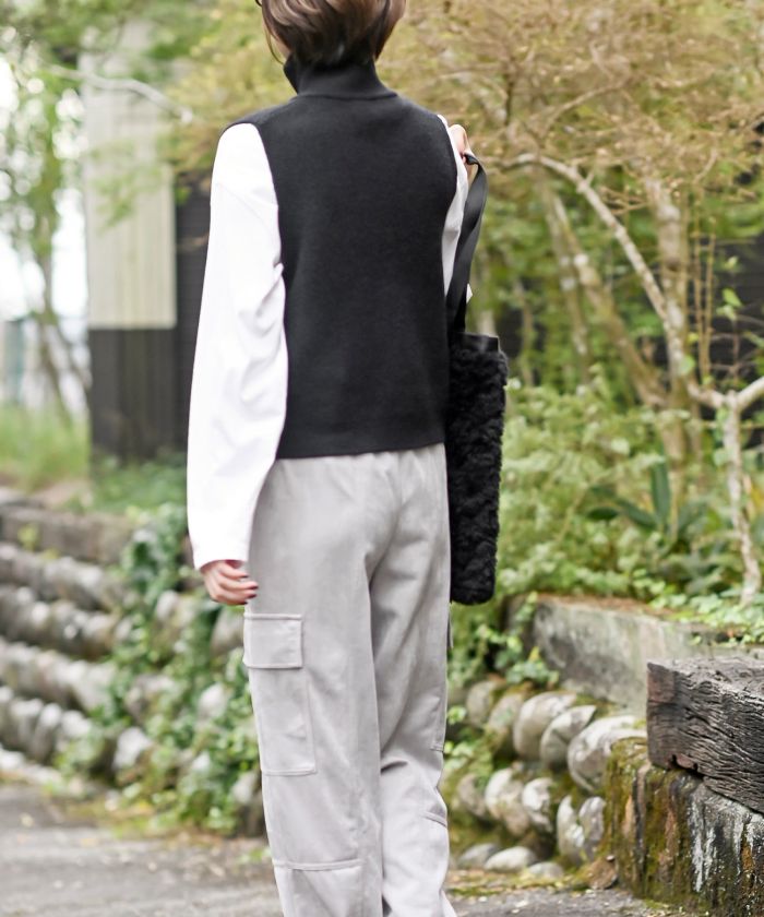 アールピーエス rps ハイネックZIPニットベスト (杢グレー) 杢グレー