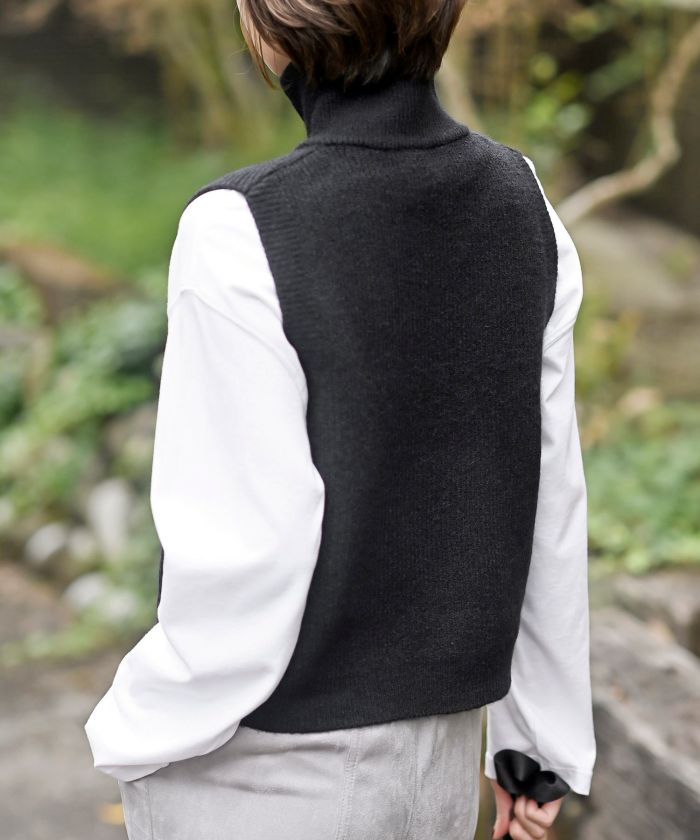 アールピーエス rps ハイネックZIPニットベスト (杢グレー) 杢グレー