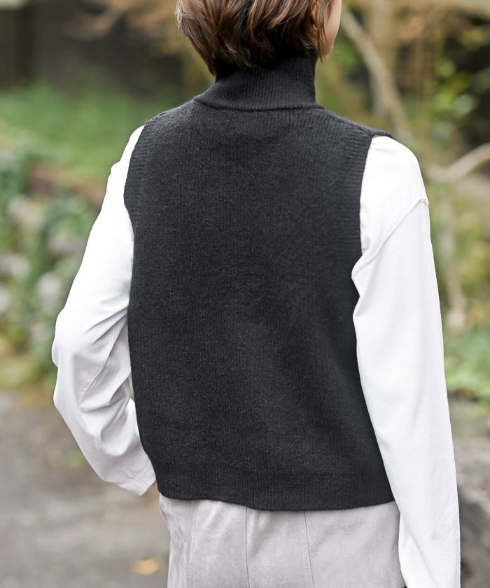 アールピーエス rps ハイネックZIPニットベスト (杢グレー) 杢グレー