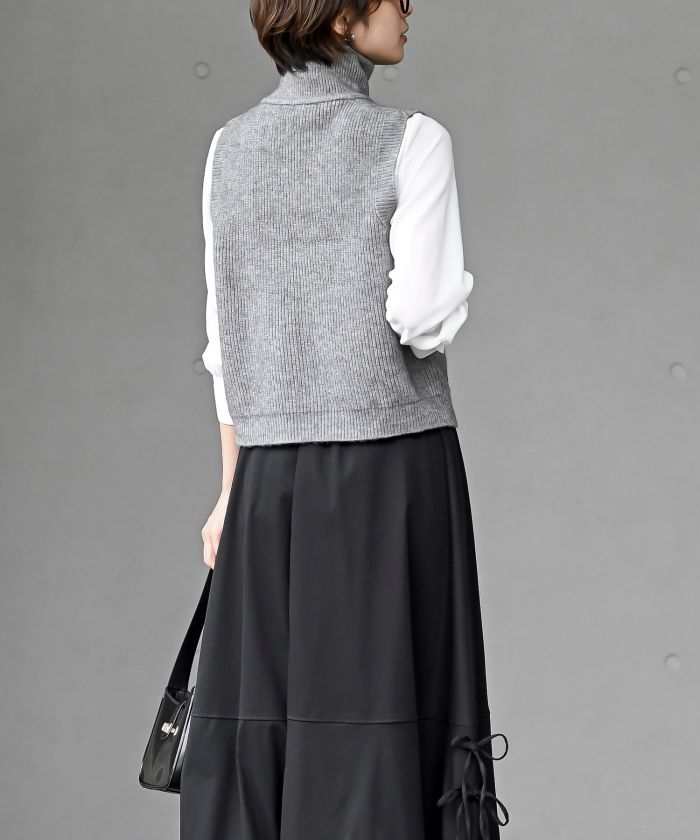 アールピーエス rps ハイネックZIPニットベスト (杢グレー) 杢グレー