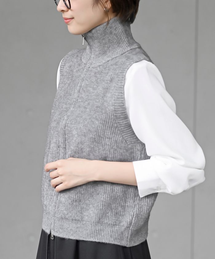 アールピーエス rps ハイネックZIPニットベスト (杢グレー) 杢グレー