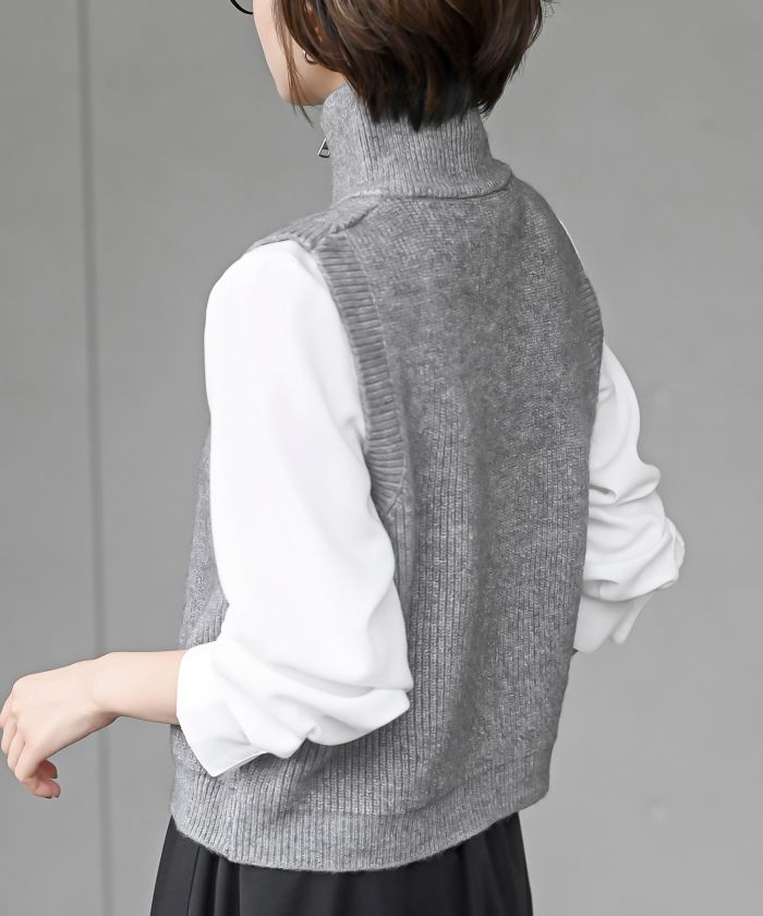 アールピーエス rps ハイネックZIPニットベスト (杢グレー) 杢グレー