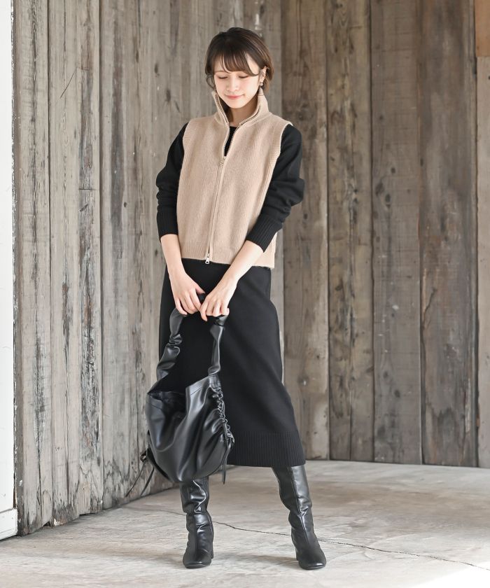 アールピーエス rps ハイネックZIPニットベスト (杢グレー) 杢グレー