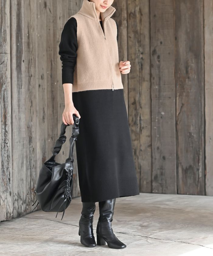 アールピーエス rps ハイネックZIPニットベスト (杢グレー) 杢グレー