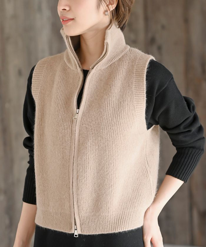 アールピーエス rps ハイネックZIPニットベスト (杢グレー) 杢グレー