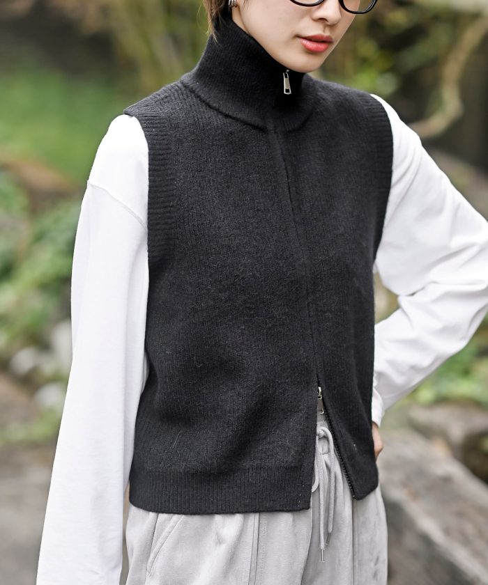 アールピーエス rps ハイネックZIPニットベスト (ブラック) ブラック