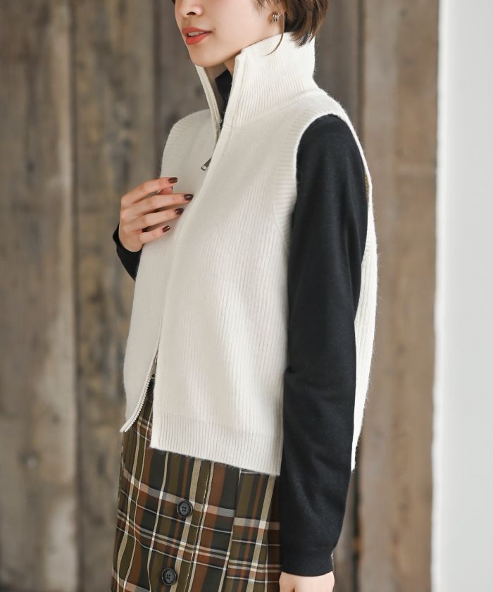 アールピーエス rps ハイネックZIPニットベスト (アイボリー) アイボリー