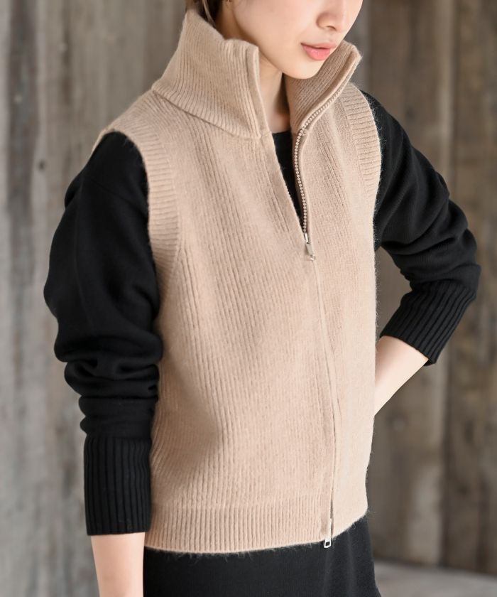 アールピーエス rps ハイネックZIPニットベスト (ベージュ) ベージュ