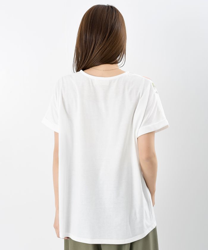 アールピーエス rps アンティークフラワープリントタックTシャツ (ボーダー) ボーダー