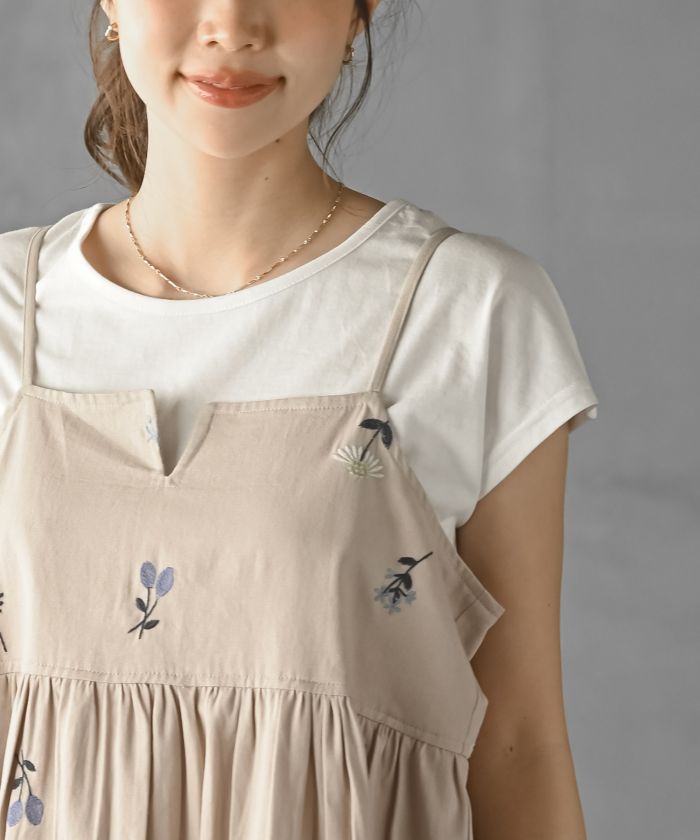 アールピーエス rps TシャツSET花刺繍キャミソールアンサンブル (ベージュ) ベージュ