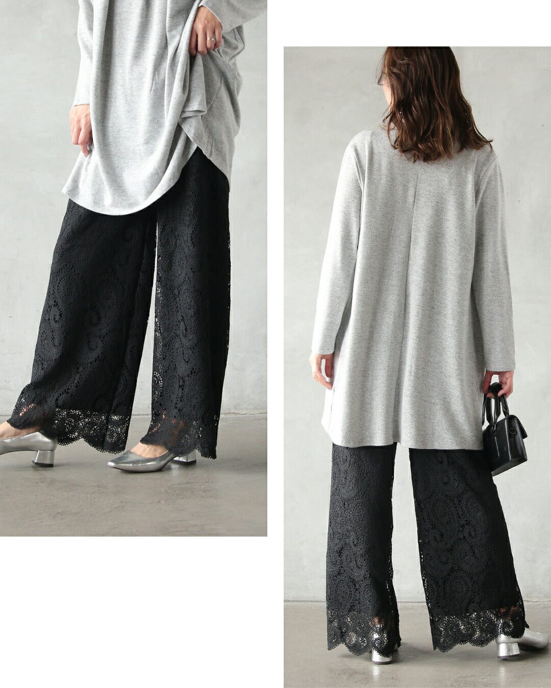 オトナ OTONA カッコ綺麗なブラックペイズリーレース×フレアパンツ (ブラック) ブラック