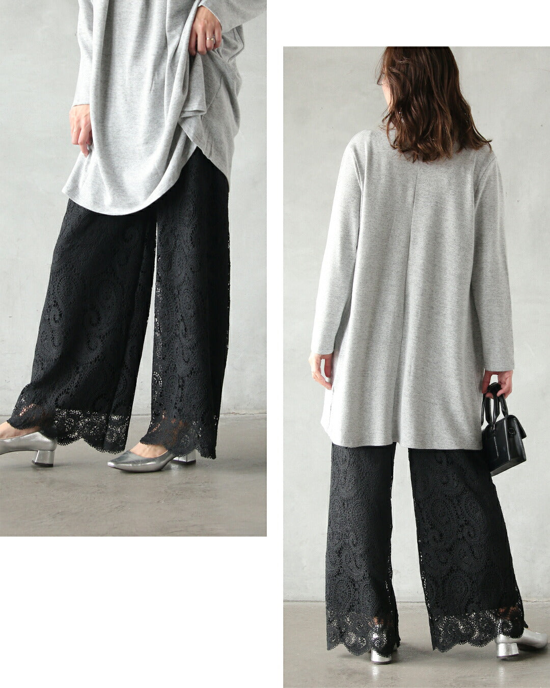 オトナ OTONA カッコ綺麗なブラックペイズリーレース×フレアパンツ (ブラック) ブラック