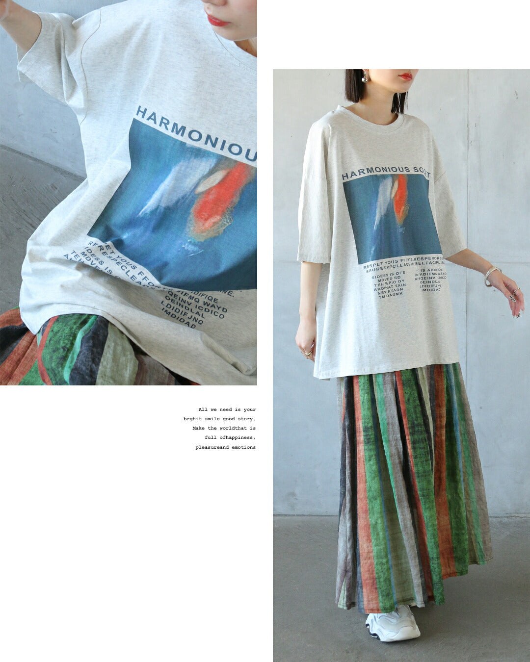 オトナ OTONA 印象的グラフィック。ビッグシルエットTシャツ (グレー) グレー