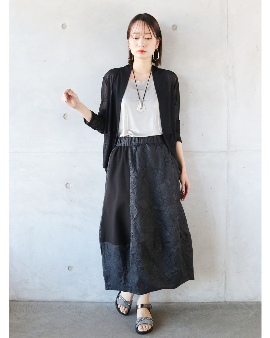 オトナ OTONA モード感じる大人の装い 異素材切り替えスカート (ブラック) ブラック