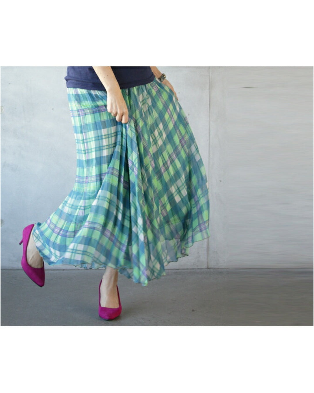 オトナ OTONA 愛されプリーツ ランダムチェック スカート (グリーン) グリーン