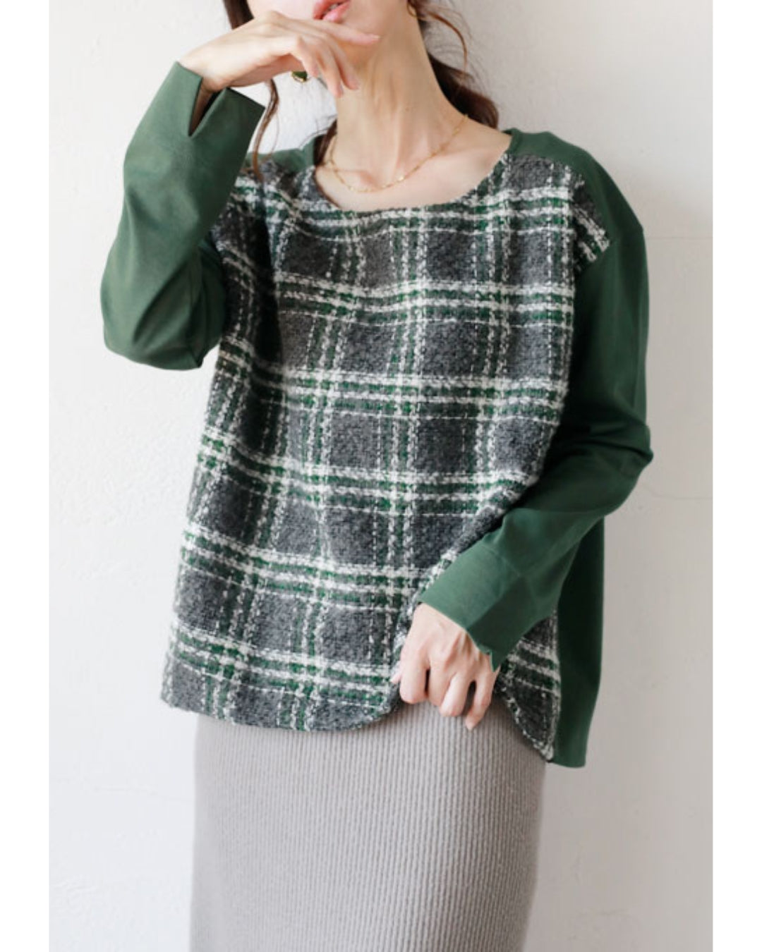 オトナ OTONA 大人も気分上々! デイリーを楽しむ異素材トップス (グリーン) グリーン