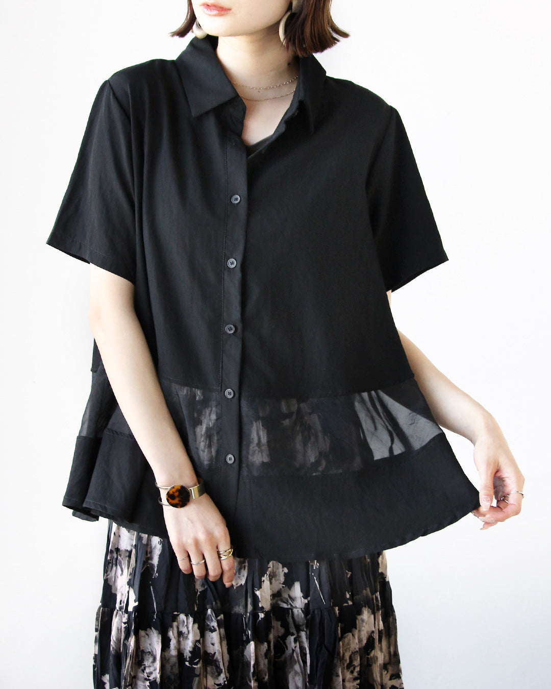 オトナ OTONA 一枚で、即サマになる 上品見えシアー切替シャツ (ブラック) ブラック