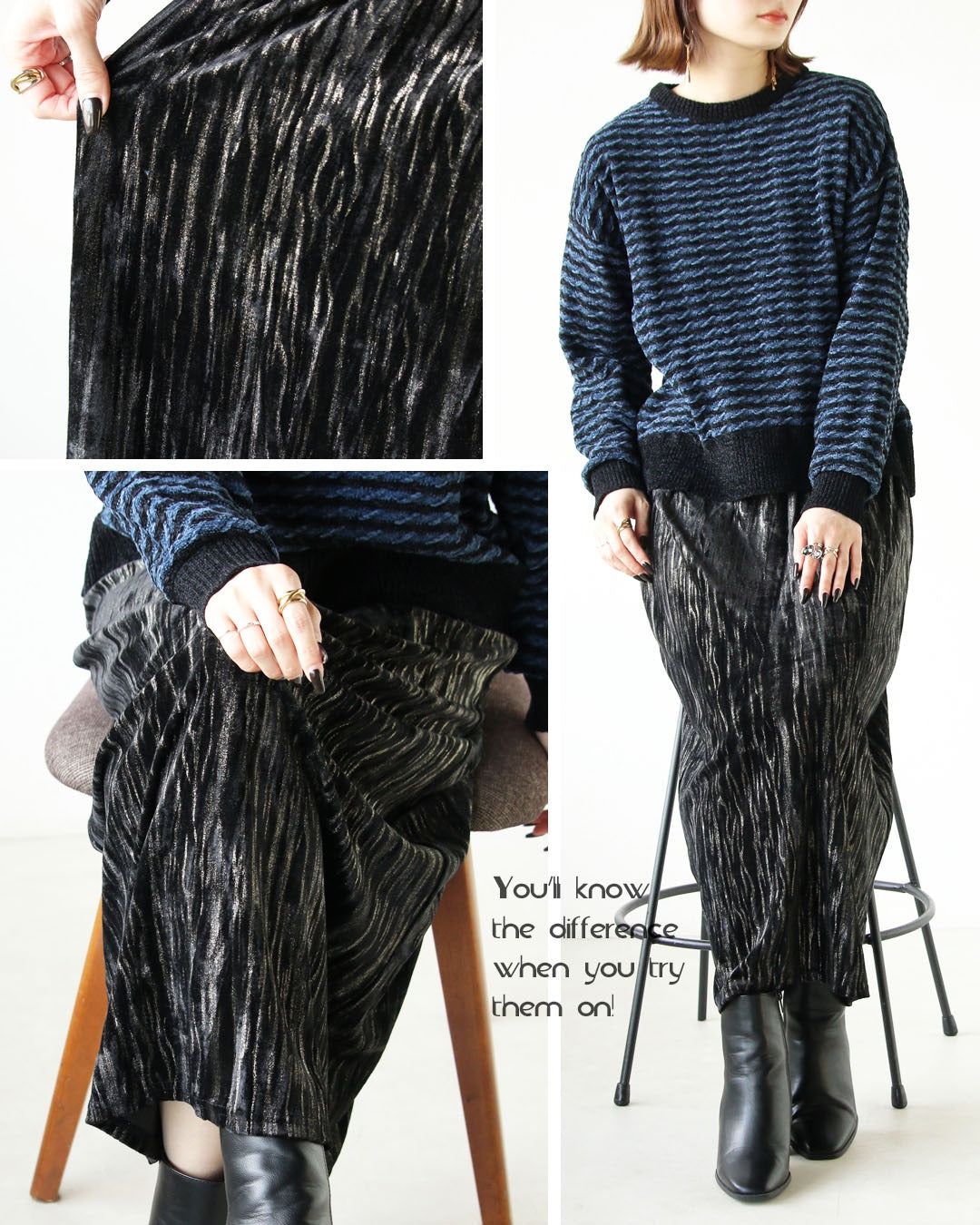 オトナ OTONA モードにキラめきを纏う 大人のベロアスカート (ブラック) ブラック