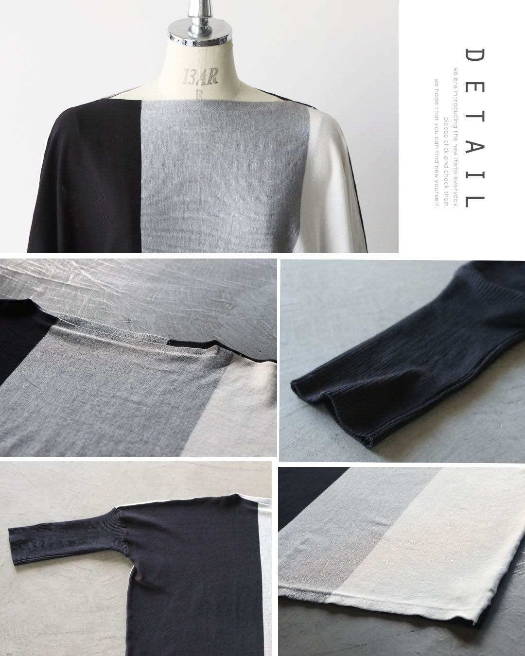 オトナ OTONA 配色ラインで細魅え、大人モードなチュニックニット (グレー) グレー