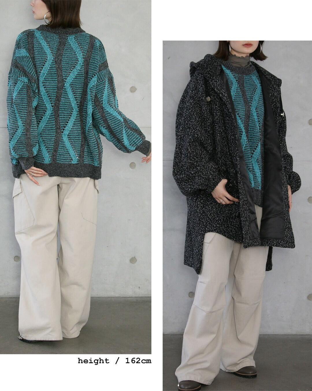 オトナ OTONA ラフに映えるしっとりベロアの大人柄ゆるニットトップス (ターコイズブルー) ターコイズブルー