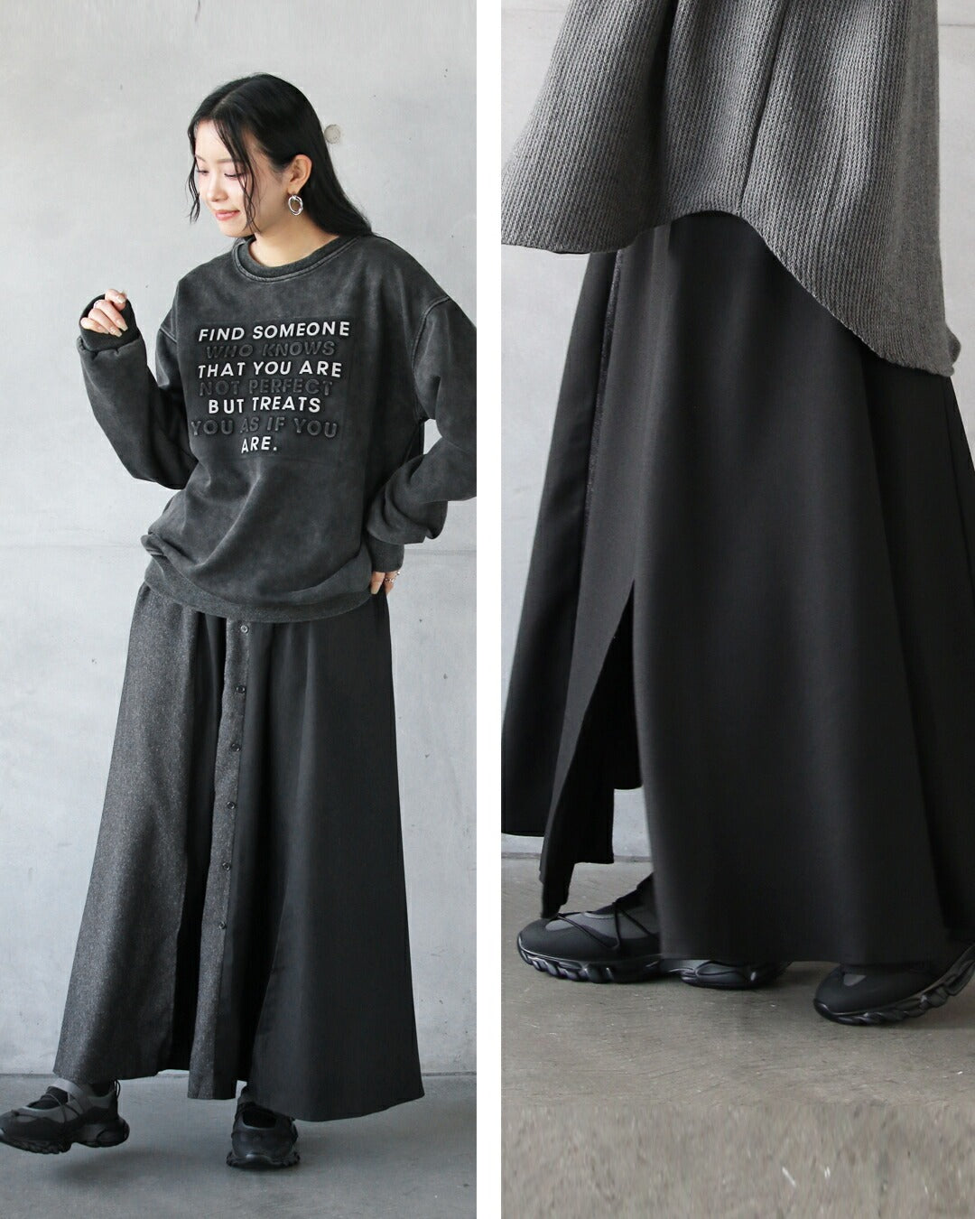 オトナ OTONA スッキリ見えと抜け感生む 異素材×スリットの大人モードスカート (ブラック) ブラック