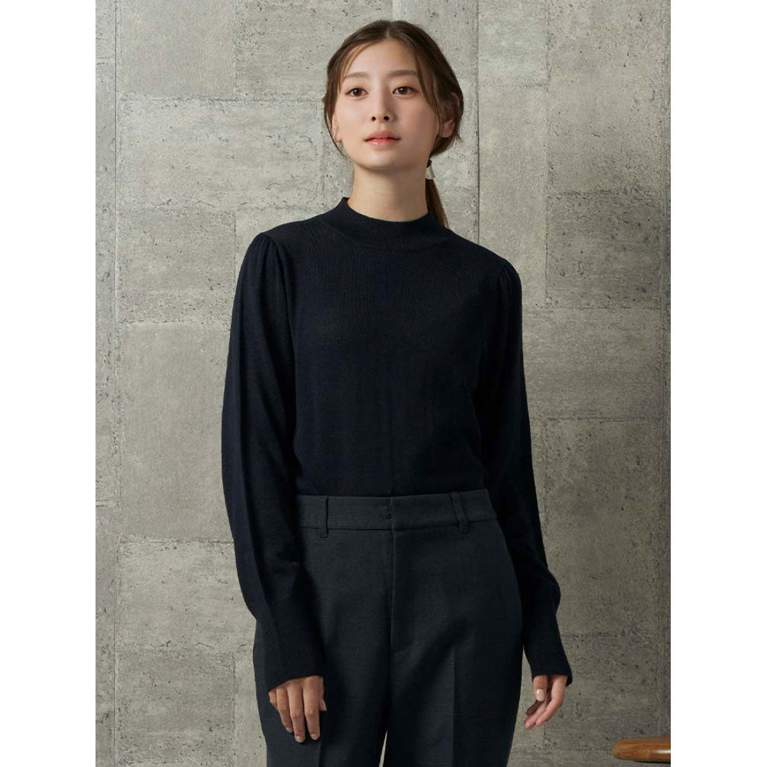 パーフェクトスーツファクトリー Perfect Suit FActory イタリー糸 ハイネックニット (ネービー) ネービー
