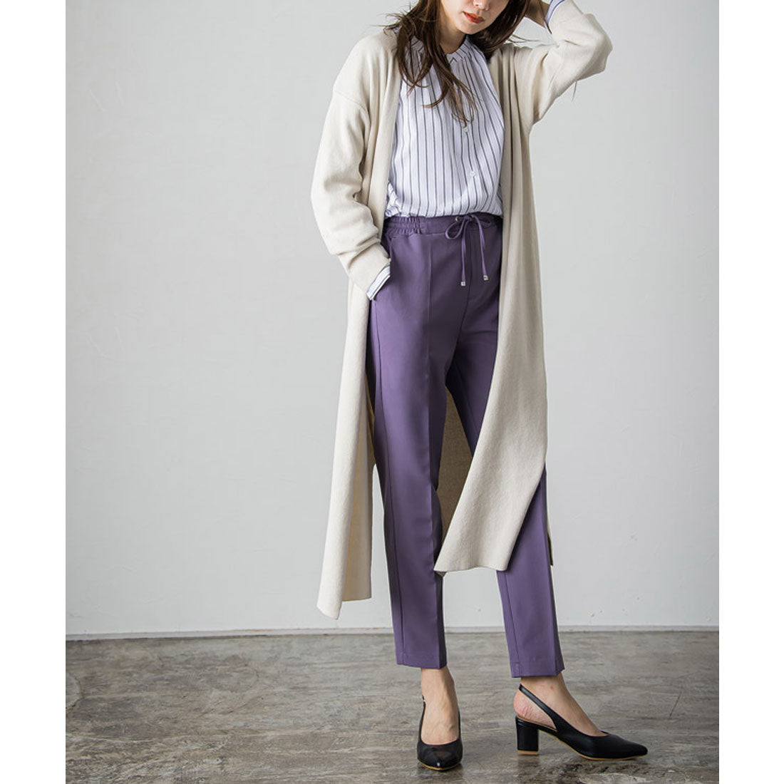 マーベラス バイ ピエロ marvelous by Pierrot 【低身長向け】ストレッチテーパードイージーパンツ