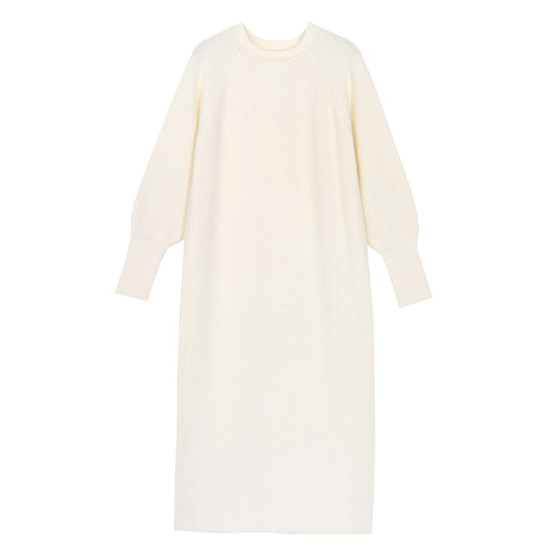 【低身長向け】パフスリーブロングニットワンピース