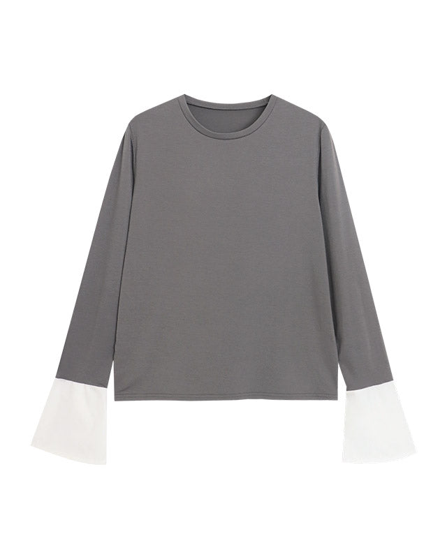 マーベラス バイ ピエロ marvelous by Pierrot 【静電気防止】デザインが選べるドッキングカットソー【パールカフス/クルーネック】 (パールカフス/チャコール) パールカフス/チャコール